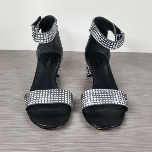 Vince Rita Ankle Strap Sandal, Black & White Metallic Leather, Womens Size 6.5 M - Picture 2 of 12